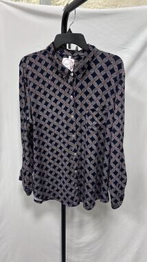 NEW dna couture Women's Navy Red Chain Geometric Long Sleeve Shirt Size 3X